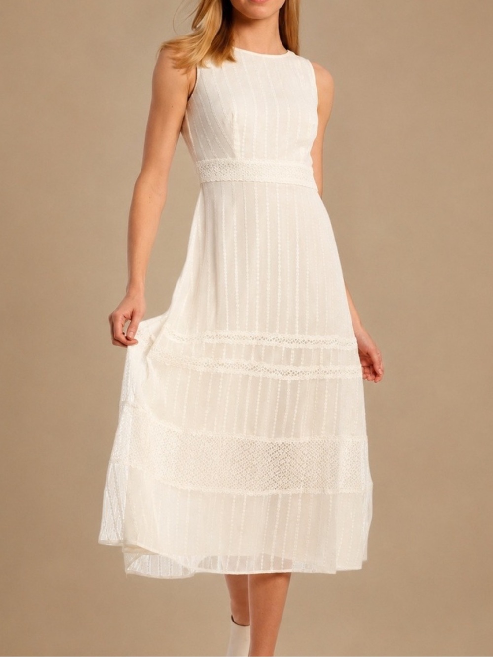 Taylor White Embroidered Sleeveless Maxi Dress 4